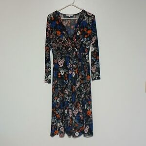 Chaus Floral Long Sleeve Dress in Blue and Orange